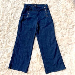 Versona Mid- Rise Button Detailed Wide Leg Denim Cotton Spandex Jeans Womens XS